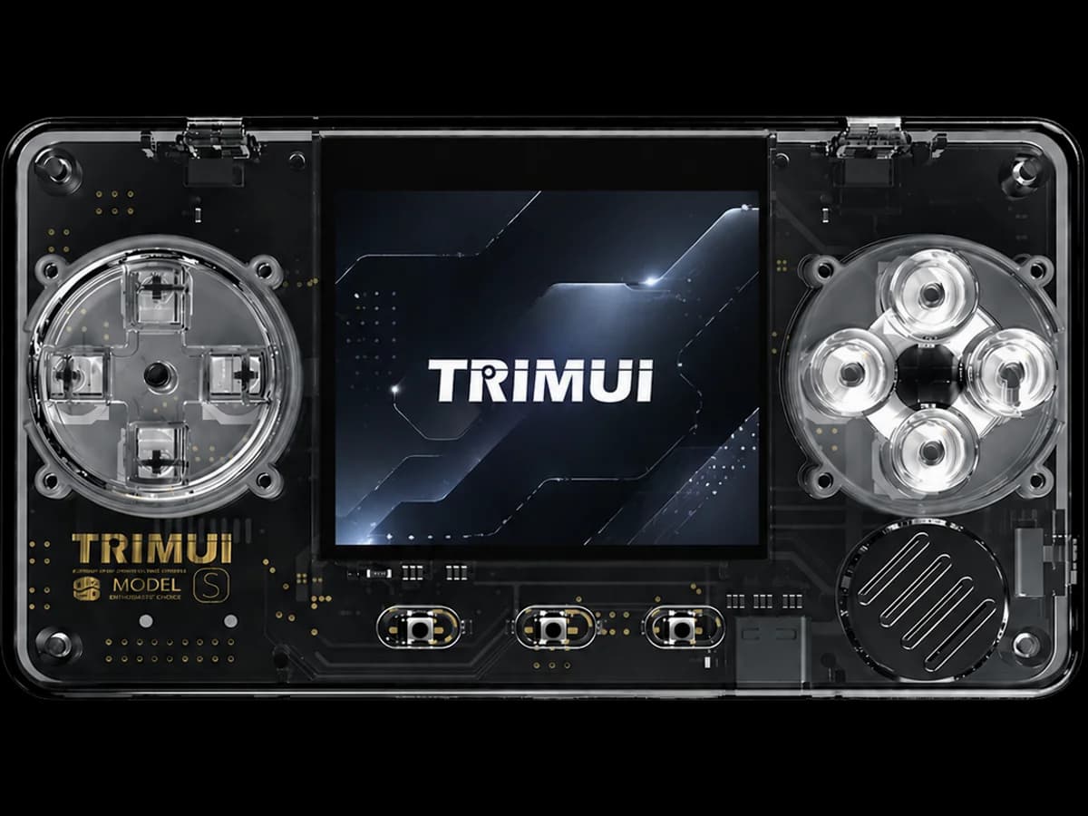 Trimui Model S handheld gaming device.