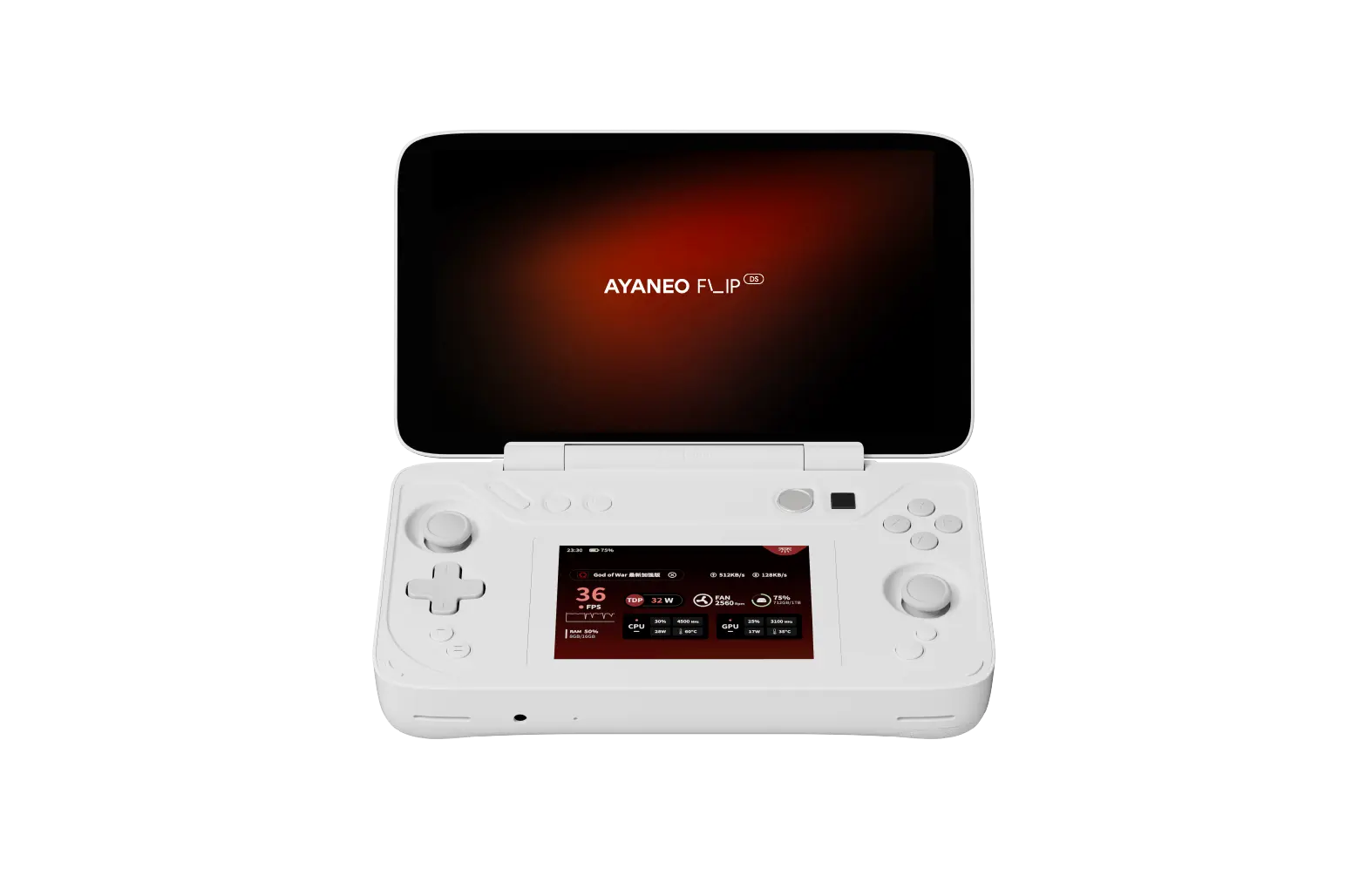 AYANEO Flip DS handheld gaming device.