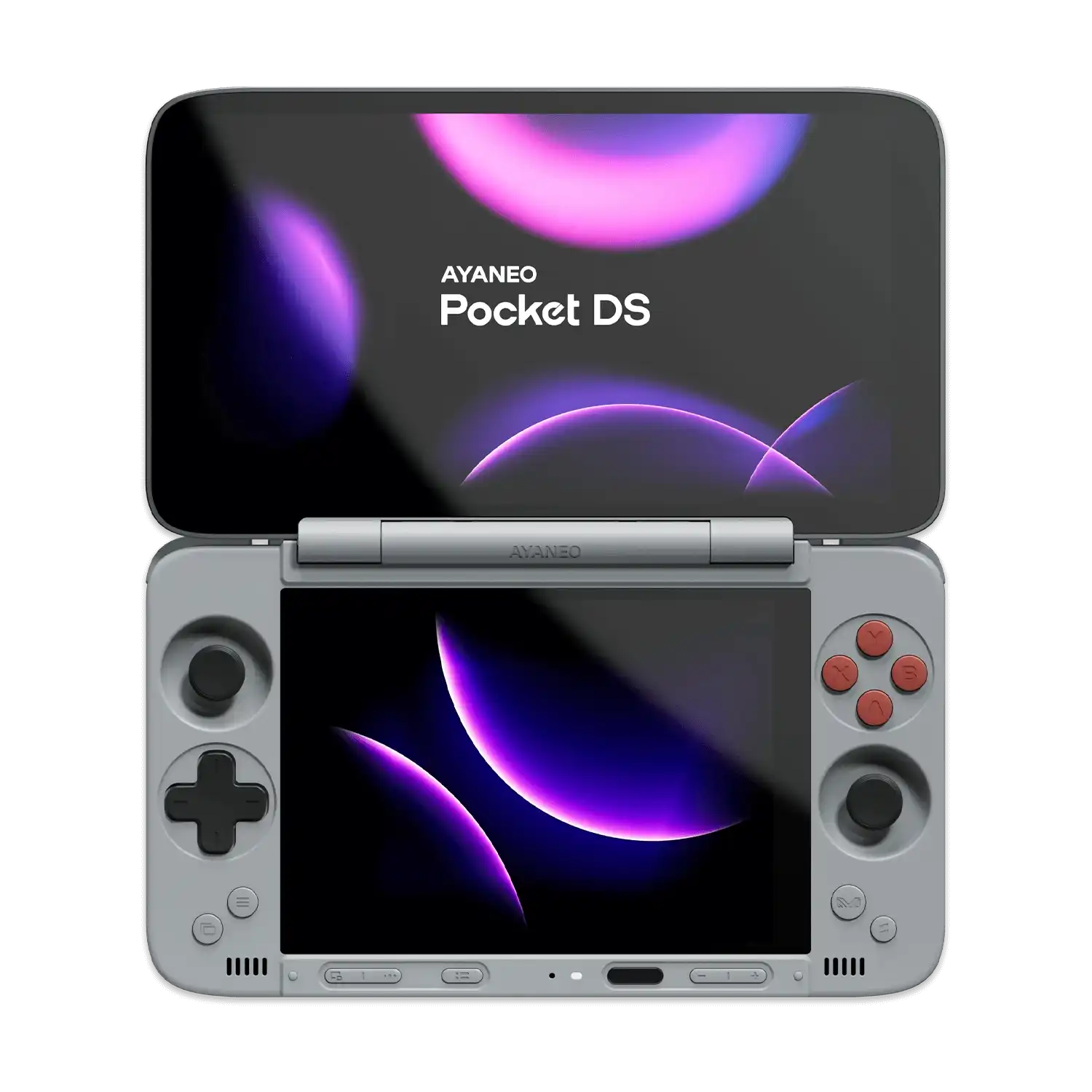 AYANEO Pocket DS handheld gaming device.