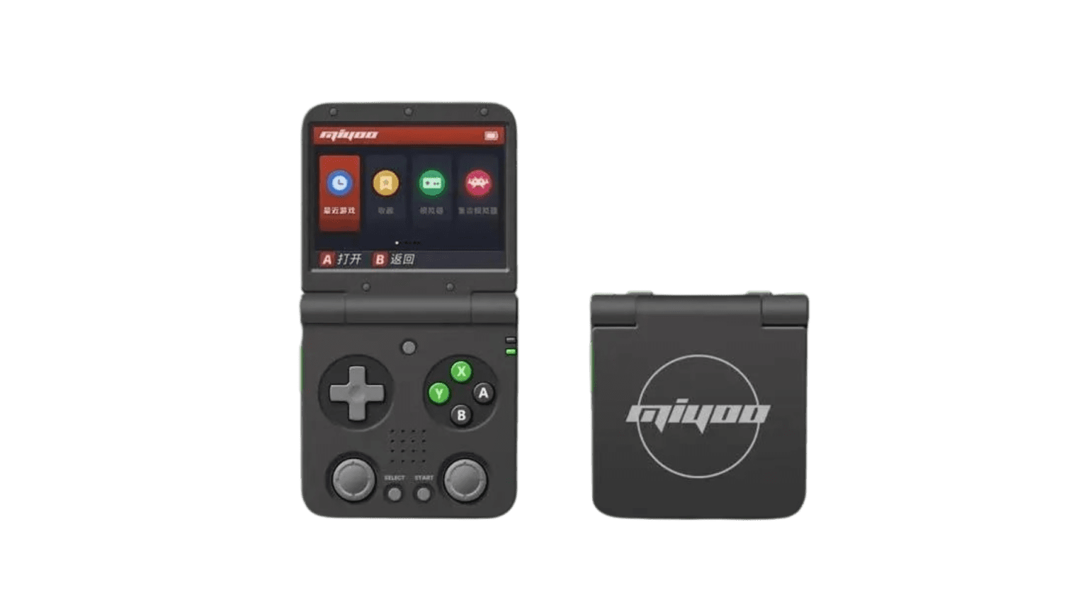 Miyoo Flip v2 handheld gaming device.